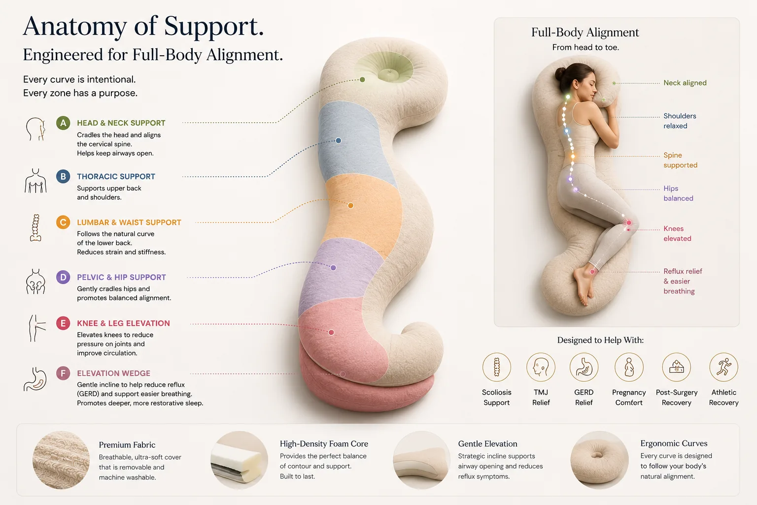 Anatomy of support: six labelled zones on the Seahlo cushion