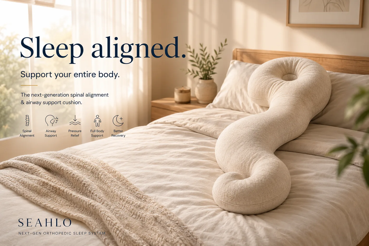 Seahlo orthopaedic sleep cushion on a bed